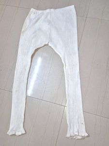 White Ribbed Leggings with Flared Cuffs