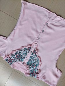 Pink Embroidered Collared Blouse