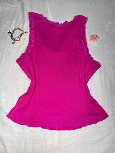 Hot Pink Lace Trim Tank Top