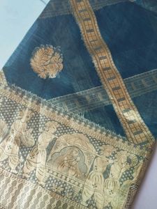 Elegant Teal Saree with Gold Border