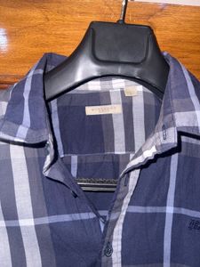 burberry Men's Blue Plaid Short Sleeve Shirt