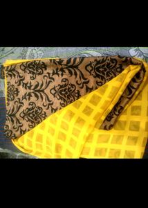 Vibrant Yellow Saree with Black Damask Print