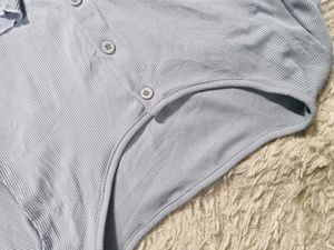 Ribbed Button-Up Long Sleeve Top