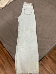 ZARA Light Wash Ripped Wide Leg Jeans