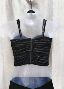 I. Black Velvet Ruched Crop Top