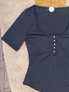 Chic Button Detail Bodysuit Top