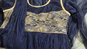 Navy Blue Anarkali Gown With Attatch Dupatta
