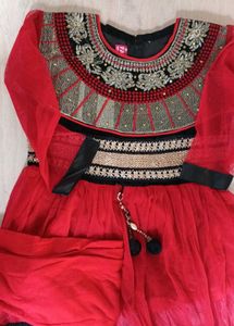 Green Embroidered Girls Anarkali Dress
