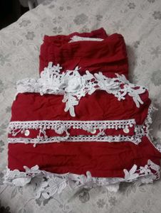 Elegant Red &amp; White Kurta Set