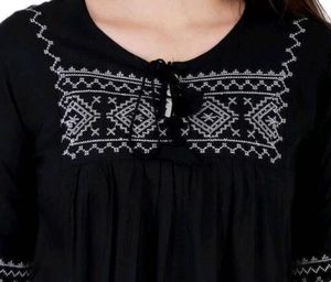 Embroidered Black Casual Kurta