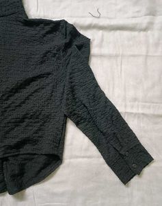 Chic Black Textured Button-Up Shirt