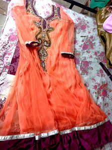 A Full Neck Embroidery Designs Net Frock 😘🥰😍