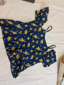 Chic Navy Floral Print Cold Shoulder Dress for 10