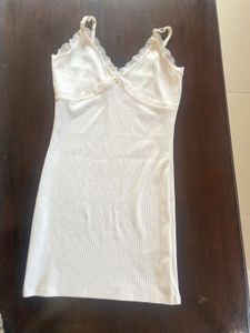 off white Lace Trim Ribbed Tank Top