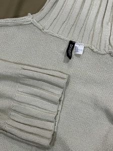 Cream Ribbed Turtleneck Cropped Sweater