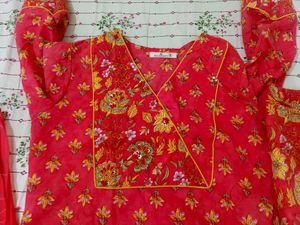 Vibrant Red Floral Kurta Set