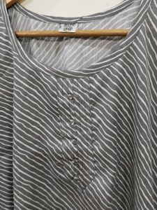 Grey Striped Cotton Kurta