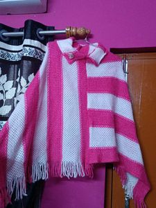 Chic Pink &amp; White Striped Poncho