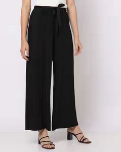 Black Pleated Wide Leg Trousers