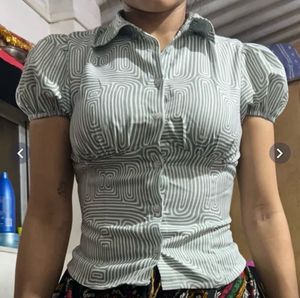 y2k puff fitted sleeve shirt, office siren coded⭐️