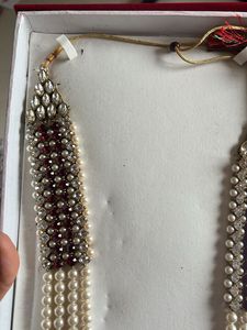 Layered Pearl and Red Bead Necklace