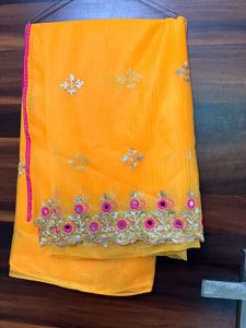 Vibrant Yellow Embroidered Saree