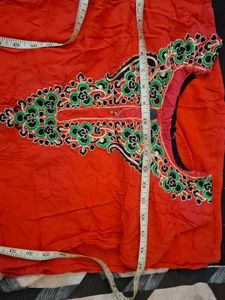 Vibrant Orange Embroidered Kurta