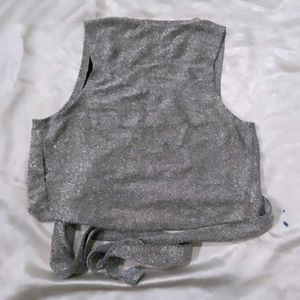 Sparkly Silver Wrap Crop Top
