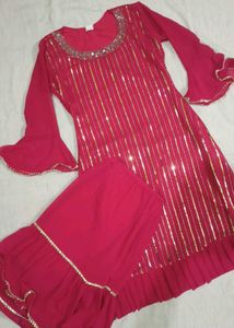 Rani Pink Heavy Sequence Work Kurti with Sharara