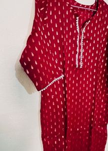 Elegant Red Kurta with Gold Print, home made