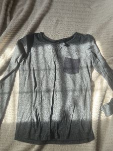Grey Long Sleeve Top with Pocket Detail