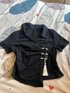 Black Korean/Chinese style top with Tassel Detail