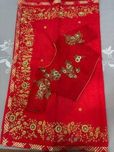 Red Embroidered Silk Saree