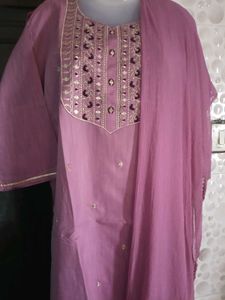 BrandNew MauveColor Kurti Set - Plazzo&amp;Dupatta -4