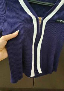 Ribbed Zip-Up Crop Top
