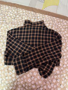 Brown &amp; Black Plaid Cropped Shirt