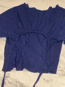 Navy Ribbed Tie-Front Crop Top
