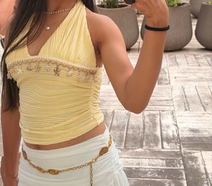 Yellow Halterneck Ruched Top