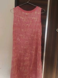 Pink Printed Sleeveless Kurta