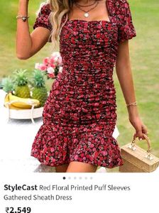 Brand New(Urbanic)Red Floral Gathered Sheath Dress