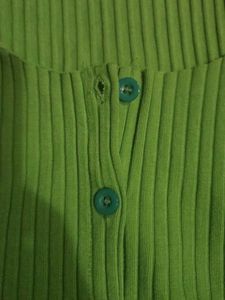 Green Ribbed Button-Up Cardigan Top