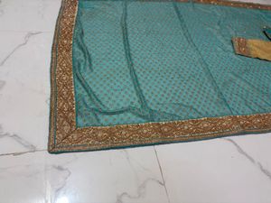 designer saree with worked blues
