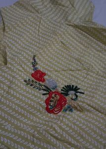 Yellow Striped Dress with Floral Embroidery