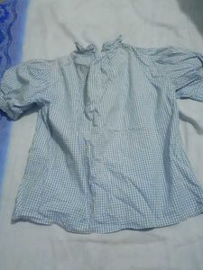 Blue Gingham Puff Sleeve Blouse