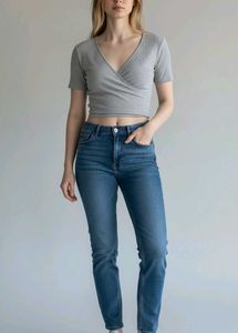 Grey Ribbed Wrap Crop Top