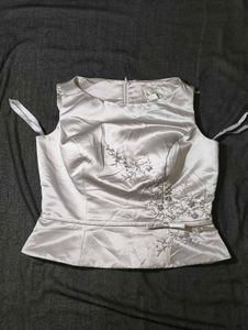 Elegant White Embellished Peplum Top