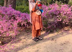 Elegant Peach Eyelet Kurta Set