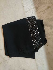 Elegant Black Abaya and Hijab with  Embellishments