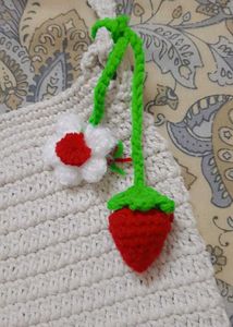 Crochet Tote Bag with Strawberry Charm
