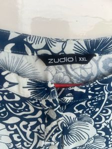 Blue &amp; White Floral Print Kurta